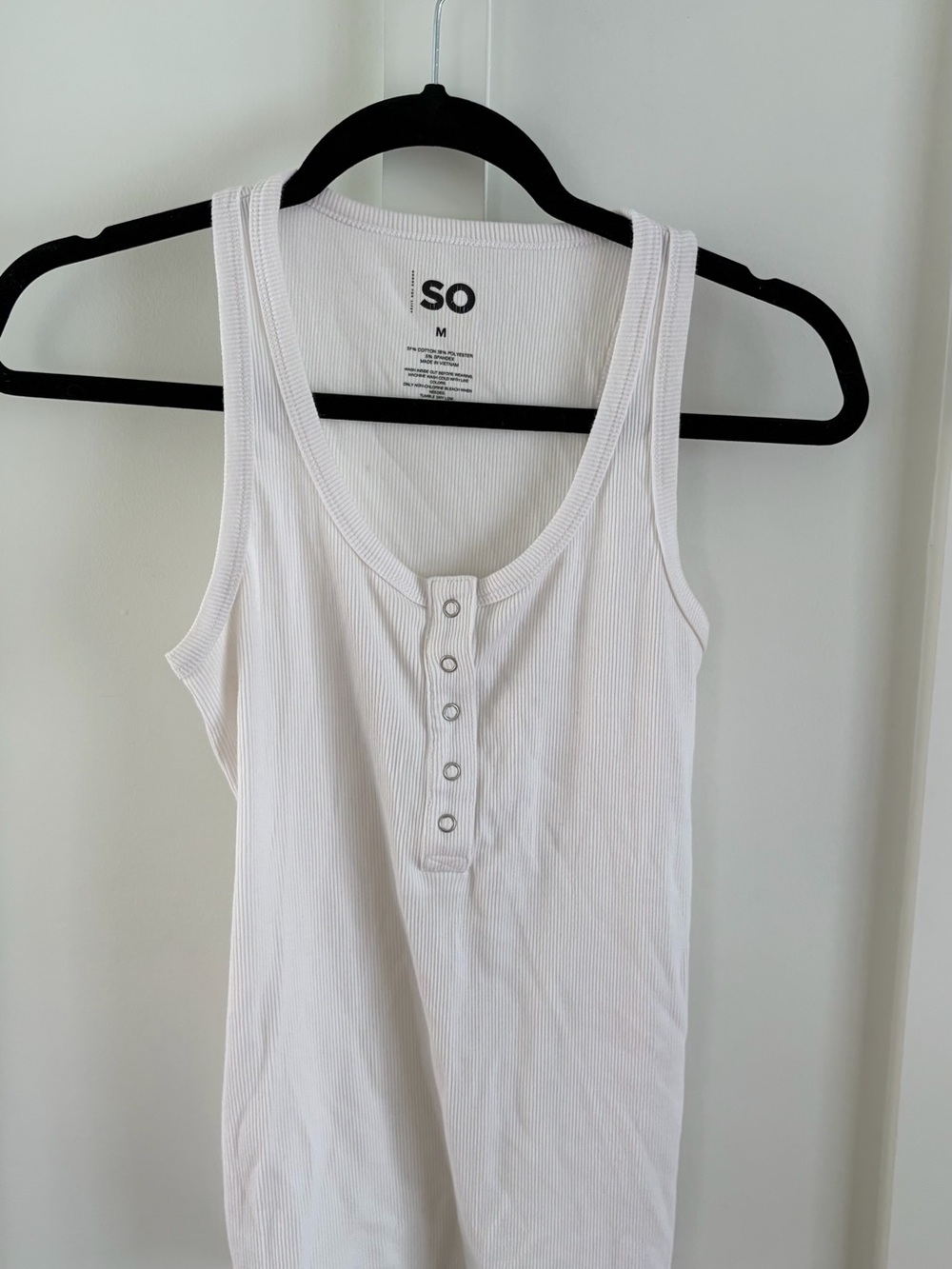 SO Women’s Ribbed Henley Tank Top – White | Size M